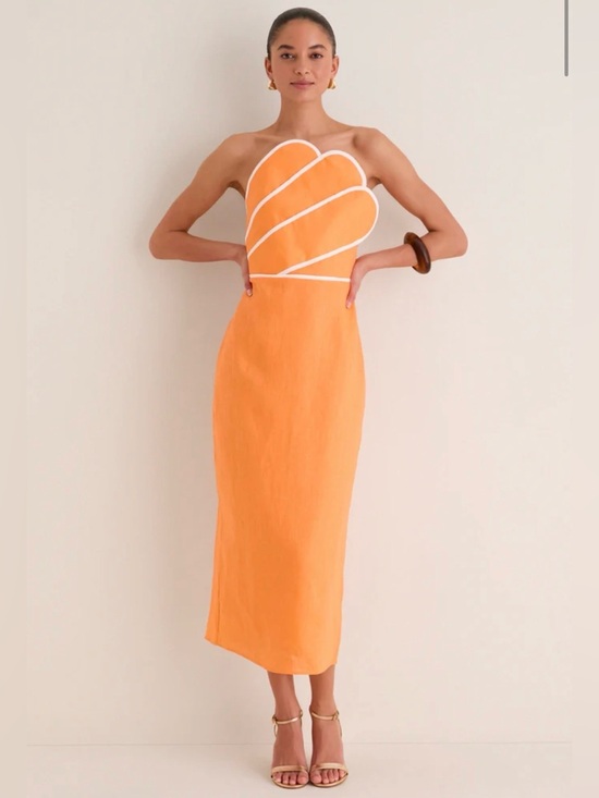 English Factory Dresses & Skirts - English Factory Orange Strapless Scallop-Accent Midi Dress